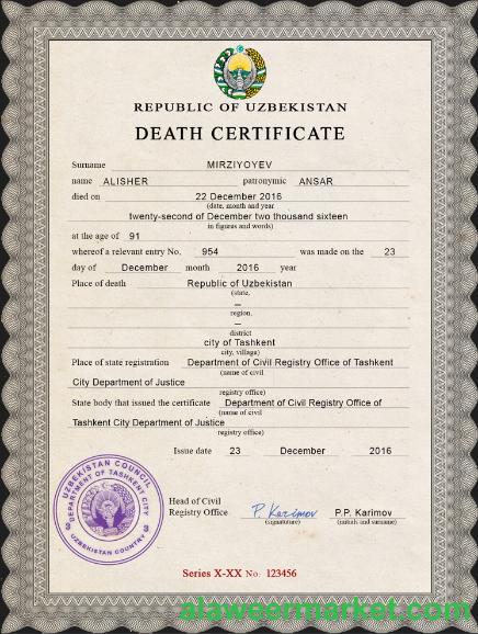 Uzbekistan death certificate